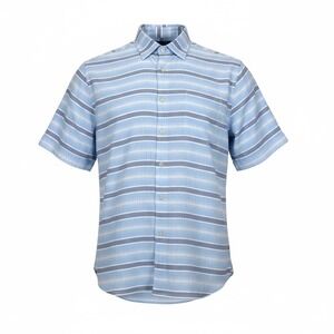 Alan Flusser Shirt Mens Extra Large XL Blue Linen Blend Short Sleeve Button Down